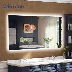 WELLFOR Kiran 72-in x 36-in Polished Frameless Rectangle Dimmable Lighted Fog Free Bathroom Vanity Mirror ( Silver )