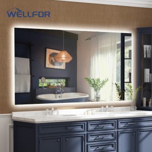 WELLFOR Kiran 84-in x 42-in Polished Frameless Rectangle Dimmable Lighted Fog Free Bathroom Vanity Mirror ( Silver )