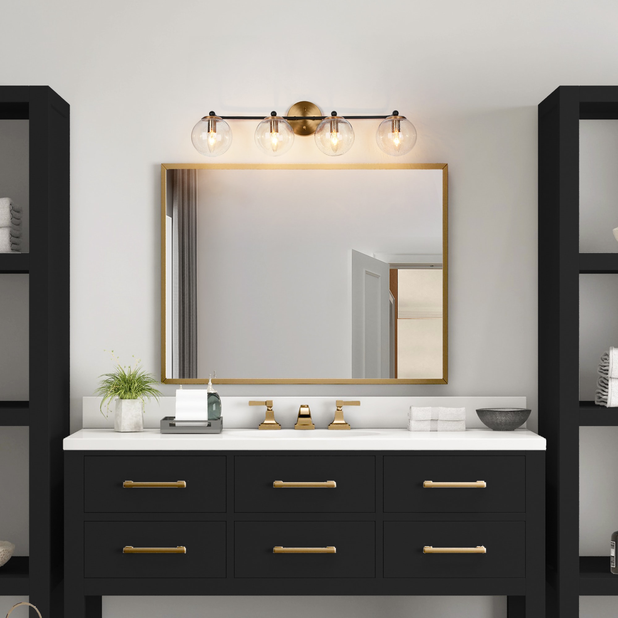 ZEVNI Medea 30-in 4 Light Satin Gold Transitional Bathroom Vanity light - Image 7
