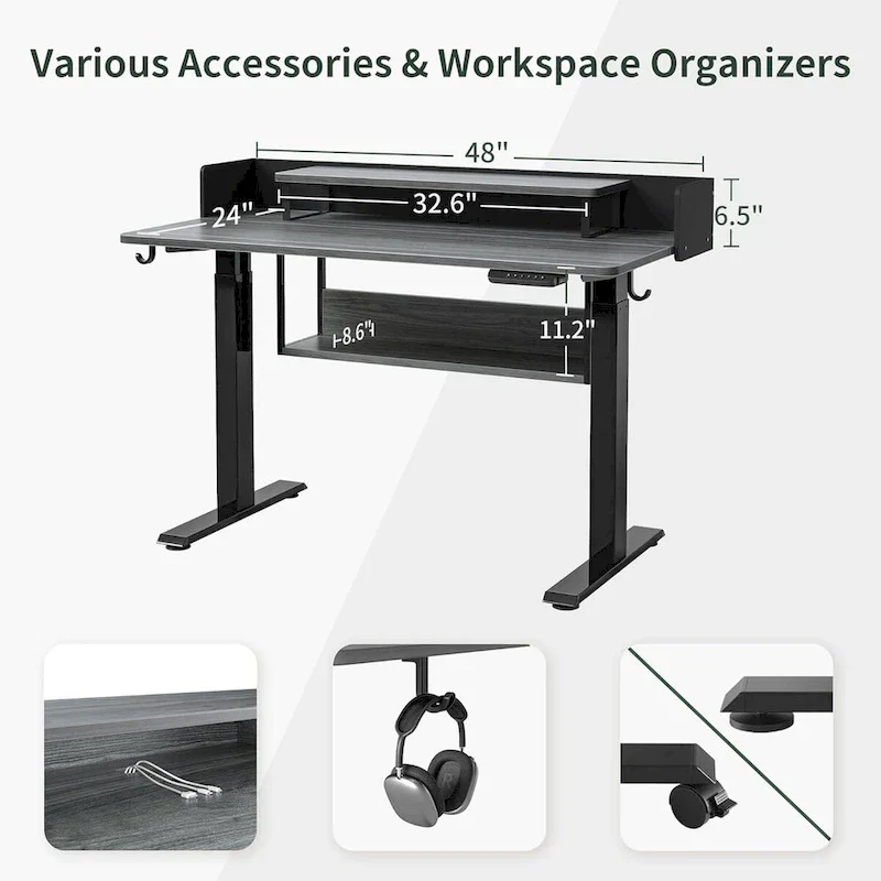 FEZIBO Ergonomic Electric Standing Desk with Shelves and Monitor Stand – Adjustable Sit-Stand Home Office Solution with Storage - Image 10