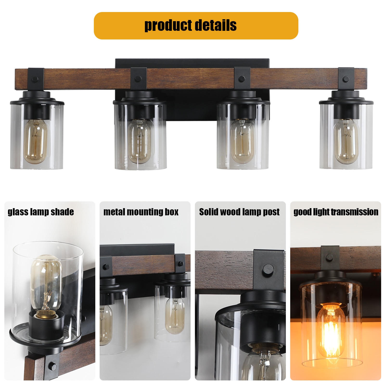 AAZJ Vanity Light 27.2-in 4 Light Multiple finishes Black Modern/contemporary Bathroom Vanity light - Image 8