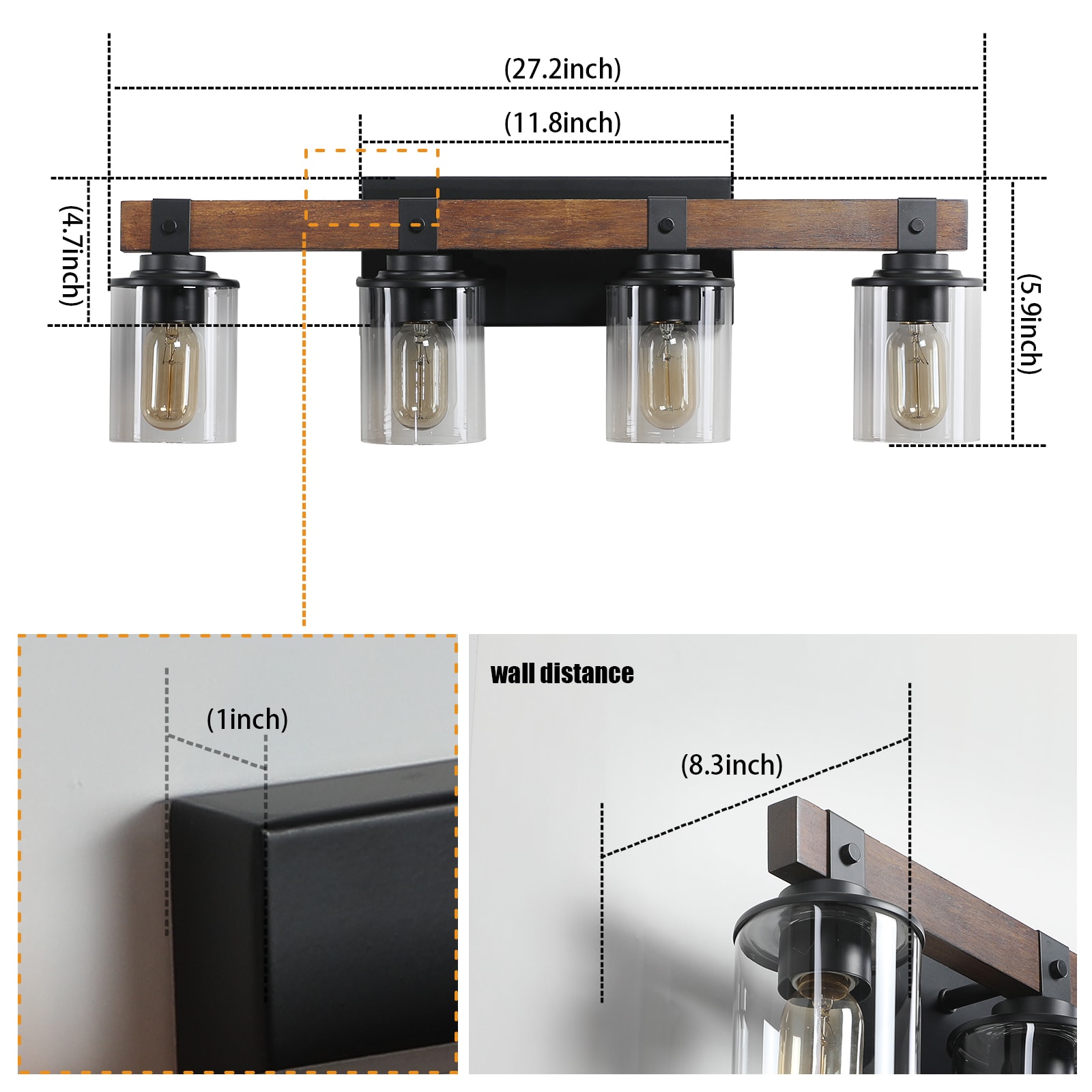 AAZJ Vanity Light 27.2-in 4 Light Multiple finishes Black Modern/contemporary Bathroom Vanity light - Image 10