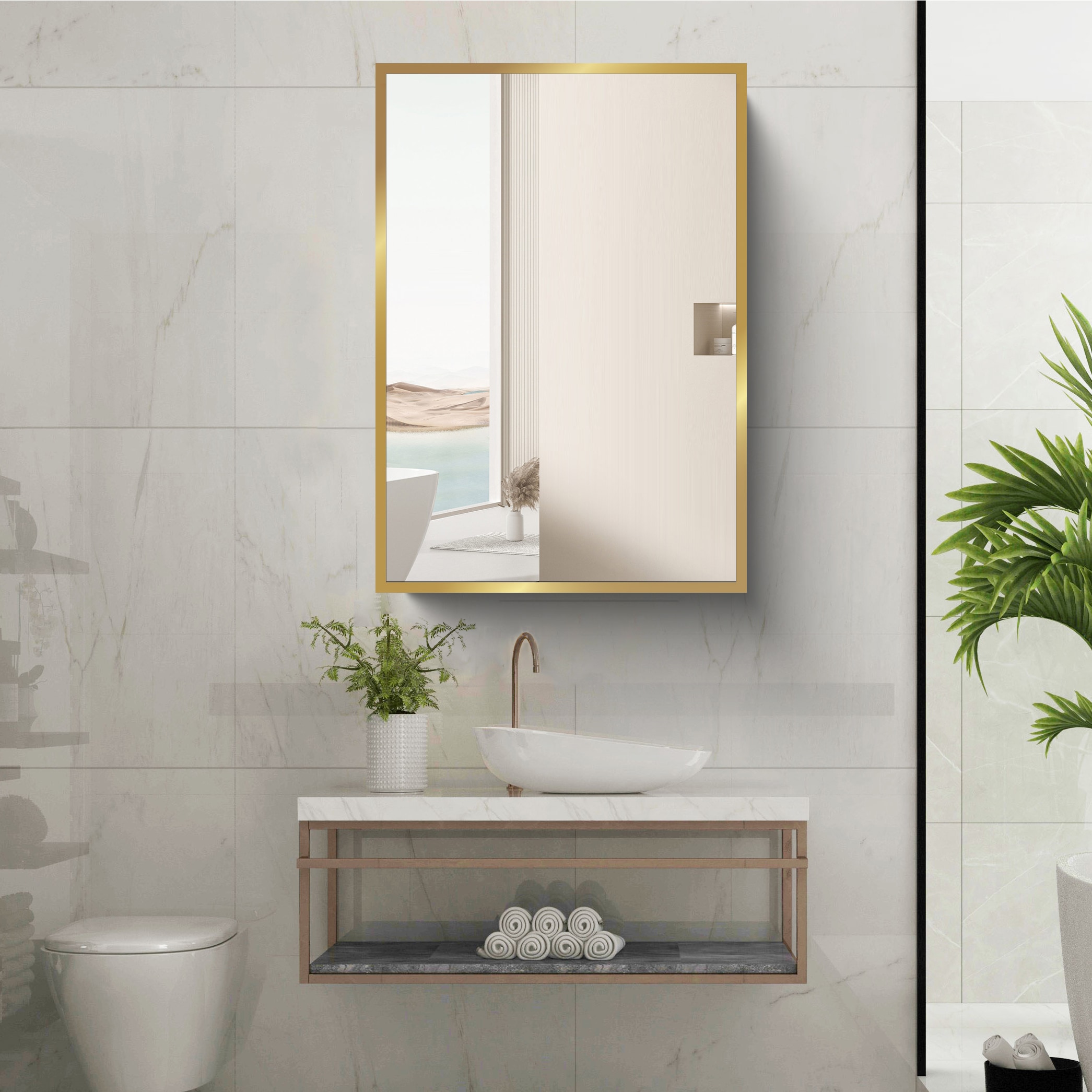 WELLFOR AO 16-in x 28-in Surface/Recessed Mount White Mirrored Rectangle Medicine Cabinet