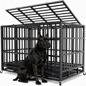 Hiwokk 48 Inch Heavy Duty Dog Crate, Indestructible Kennel for Large Dogs 38-96" for Small to All Breeds Dogs | Escape Proof Latch | Removable Tray | Chew-Proof Steel | Lockable Wheels | Easy-Clean