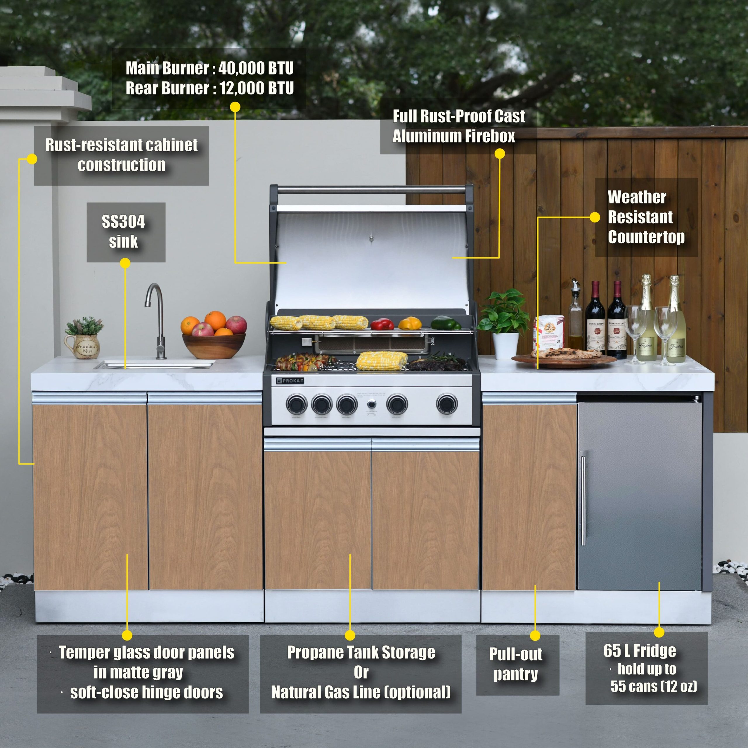 Prokan Grills Bespoke 94-in W Modular Outdoor Kitchen Grill island with 5 -Burners Gas Grill, - Image 4