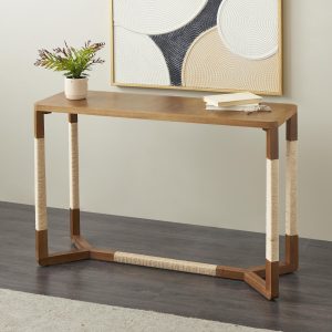 Grayson Lane Country Rectangular Wood Brown Rope Rubberwood 47.25-in W x 30.88-in H Console table