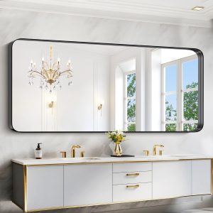 waterpar Framed Bathroom Mirror 40-in x 48-in Polished Rectangle Bathroom Vanity Mirror ( Matte Black )