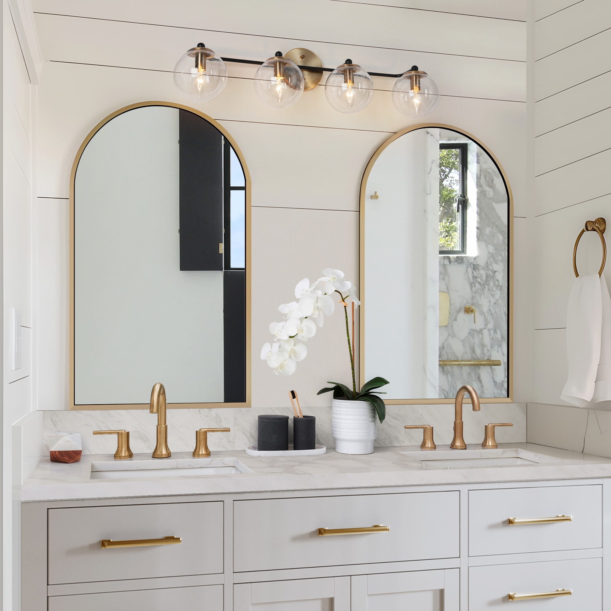 ZEVNI Medea 30-in 4 Light Satin Gold Transitional Bathroom Vanity light - Image 6