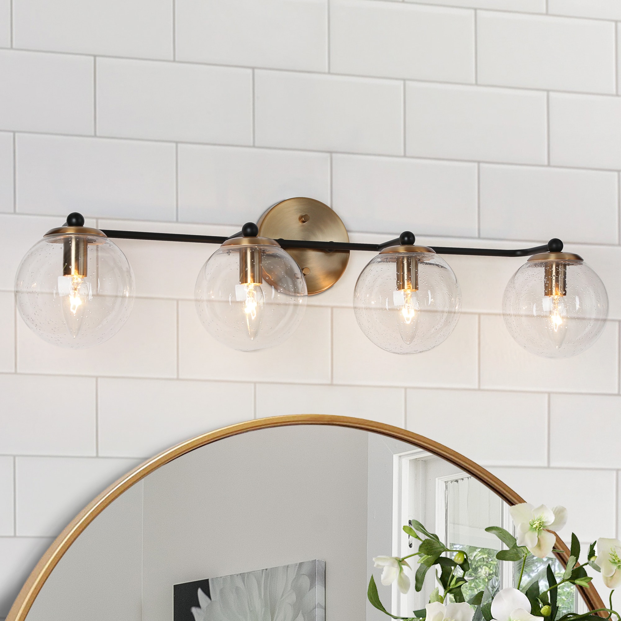 ZEVNI Medea 30-in 4 Light Satin Gold Transitional Bathroom Vanity light