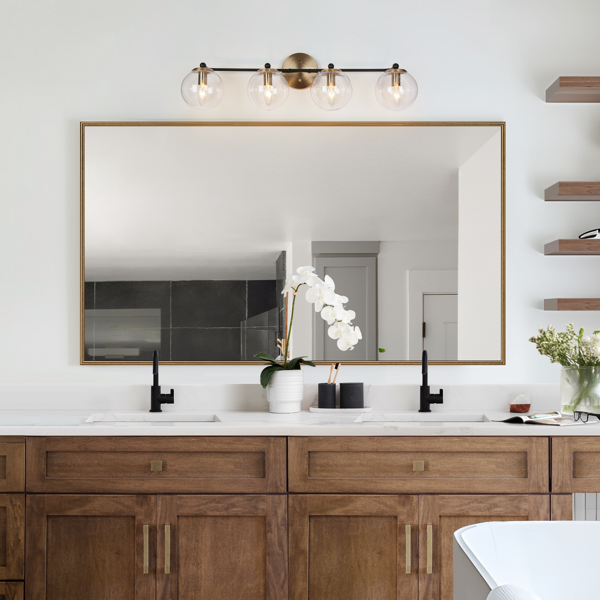 ZEVNI Medea 30-in 4 Light Satin Gold Transitional Bathroom Vanity light - Image 5
