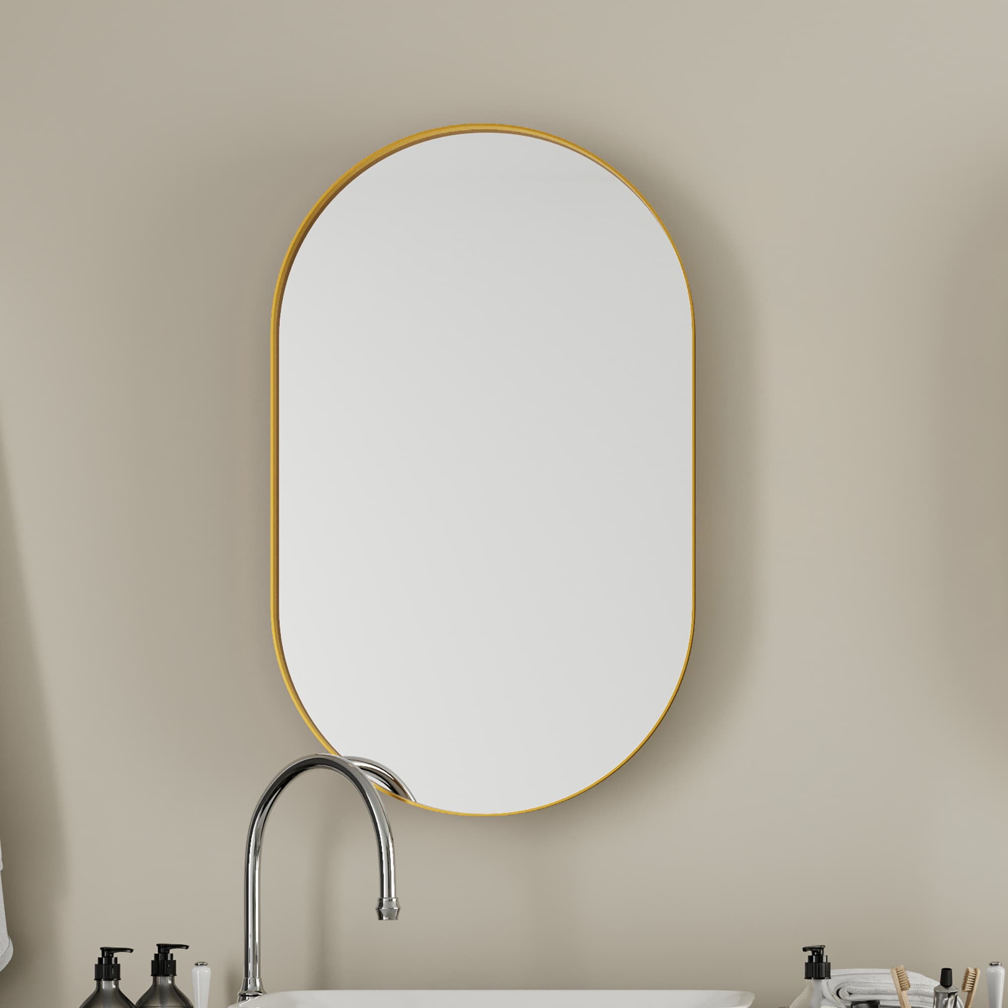 WELLFOR FS Medicine Cabinet 20-in x 34-in Recessed Mount Black Mirrored Oval Medicine Cabinet