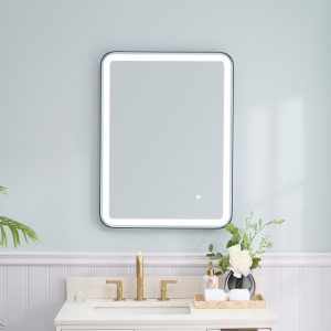 WELLFOR BONIE LED Mirror 24-in x 32-in Framed Rectangle Dimmable LED Lighted Fog Free Bathroom Vanity Mirror ( Matte Black )