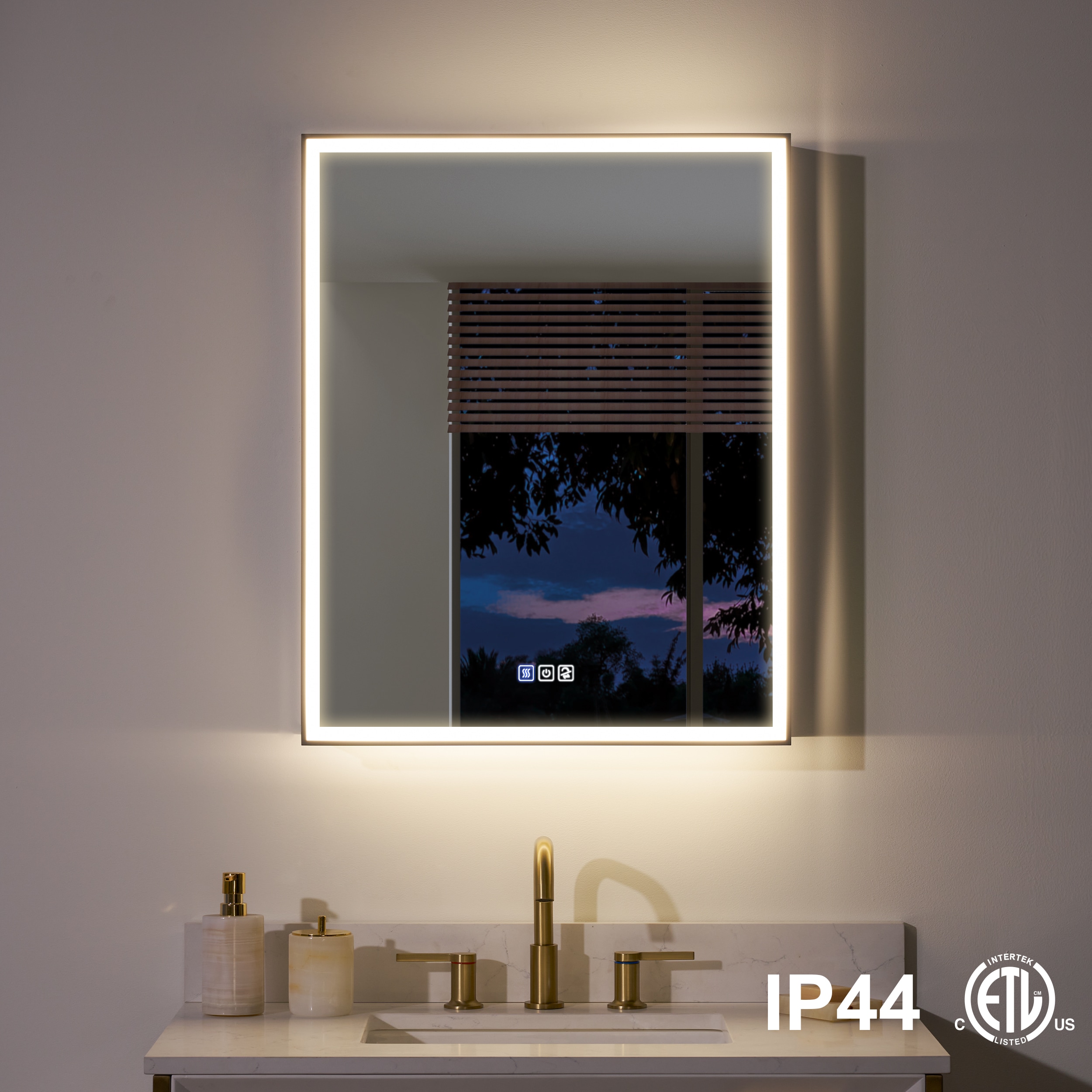 WELLFOR AYLA Medicine Cabinet 24-in x 30-in Lighted LED Fog Free Surface/Recessed Mount Black Rectangle Soft Close Medicine Cabinet with Outlet