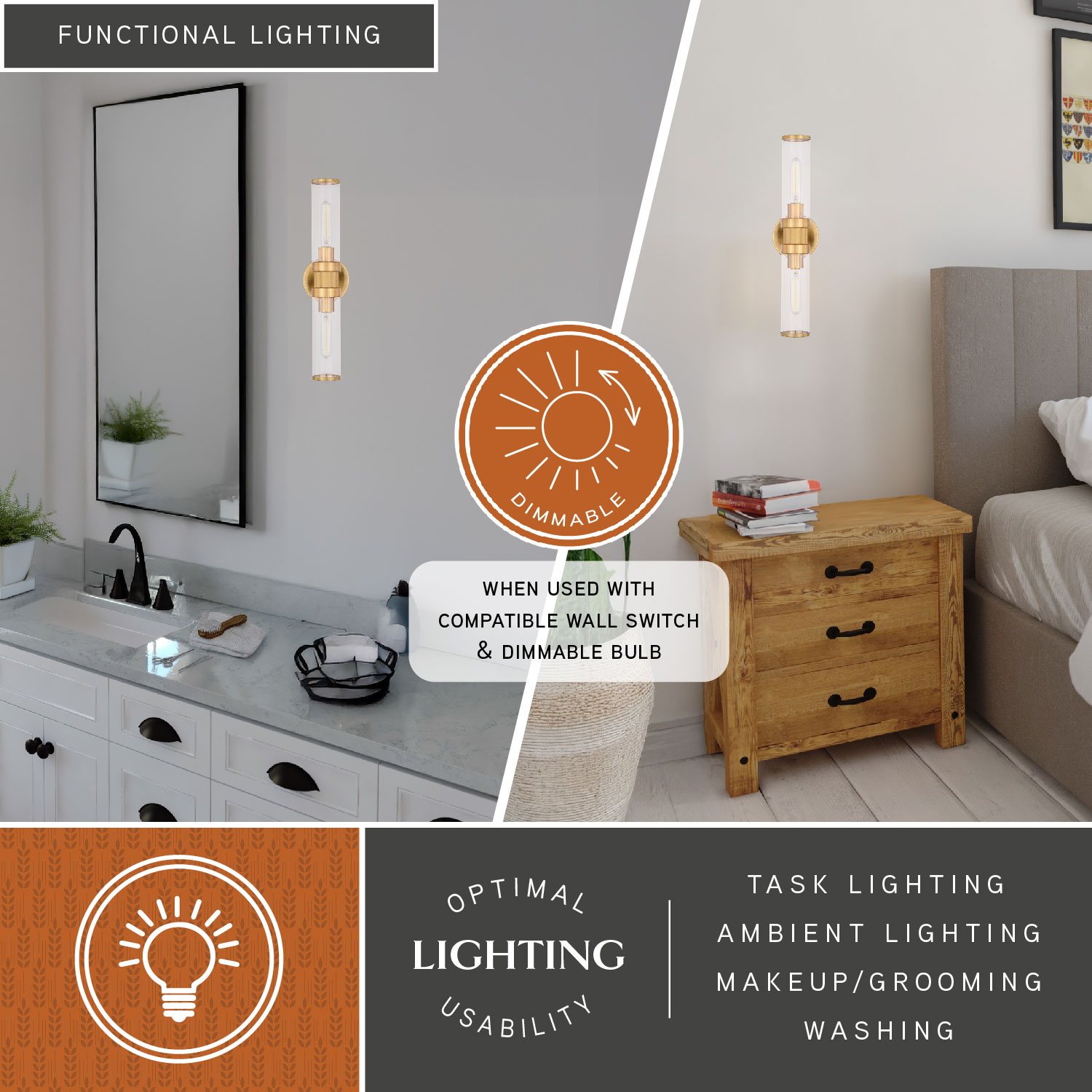 Cascadia Levitt 19.25-in 2 Light Satin Brass Modern/contemporary Bathroom Vanity light bar - Image 3