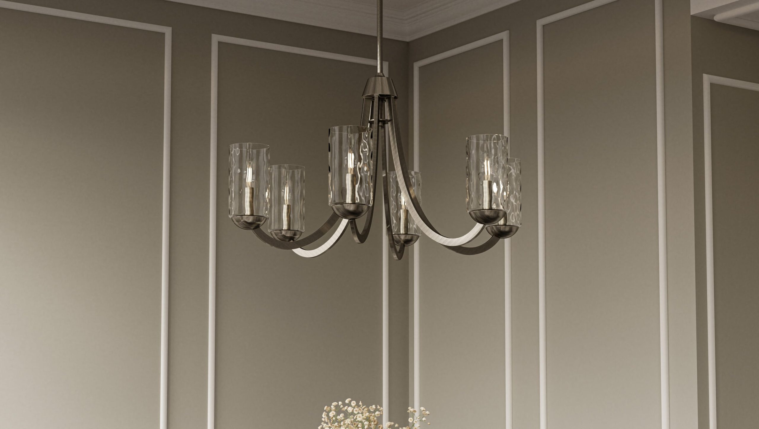 Quoizel Allard 6 -Light Brushed Nickel Textured glass Steel Chandelier - Image 2