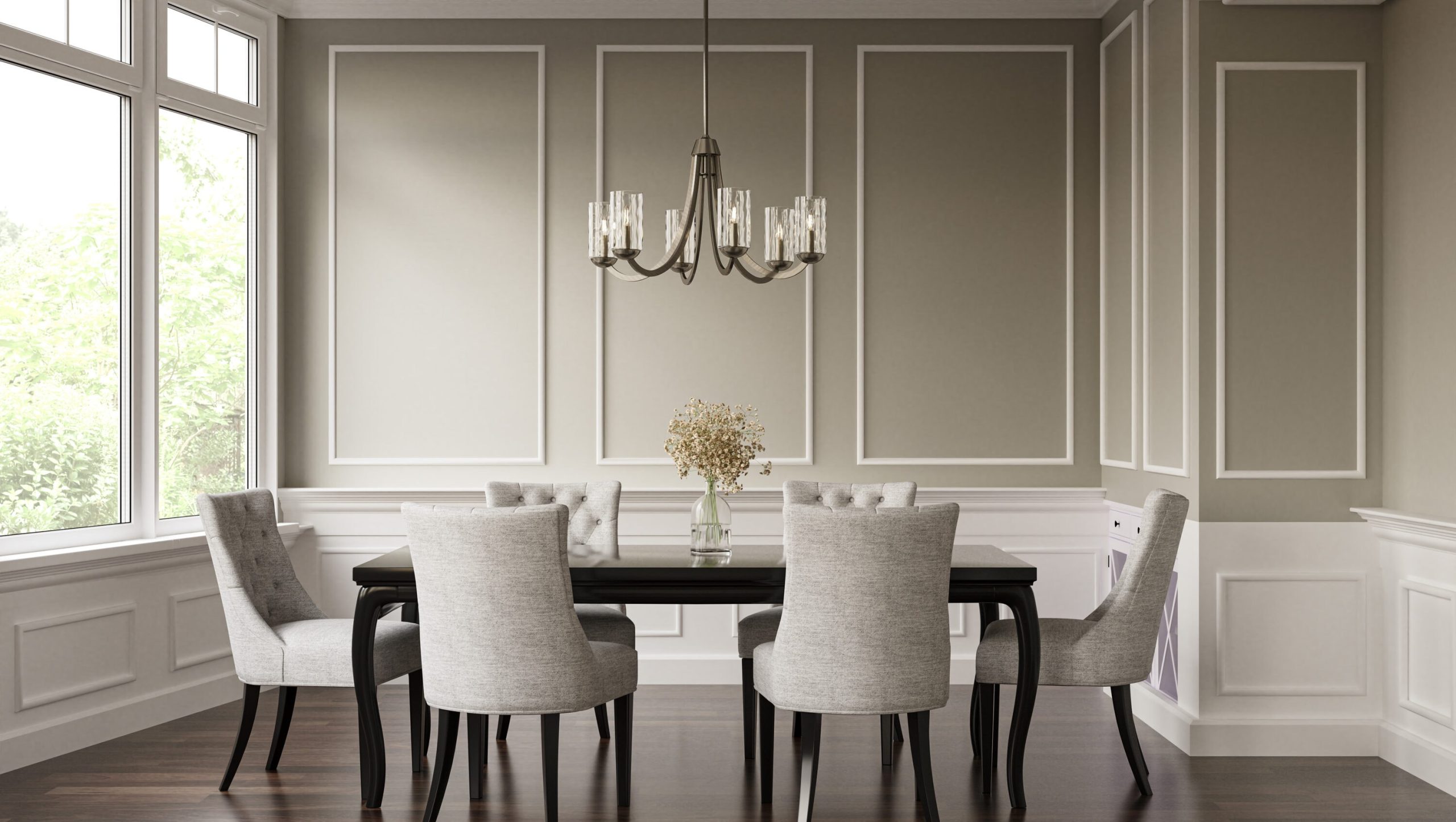 Quoizel Allard 6 -Light Brushed Nickel Textured glass Steel Chandelier - Image 4