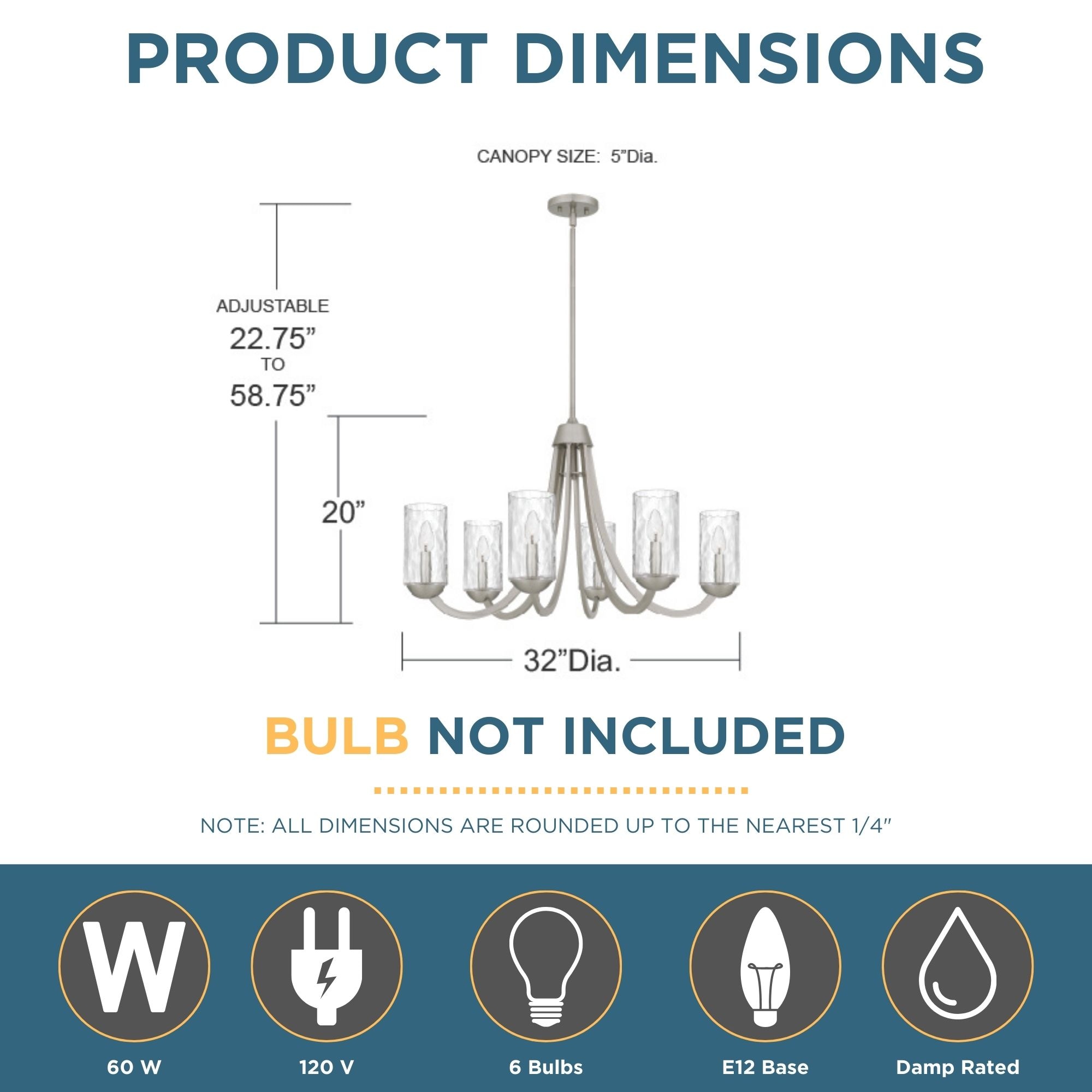 Quoizel Allard 6 -Light Brushed Nickel Textured glass Steel Chandelier - Image 5