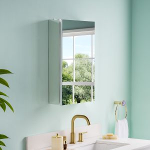 WELLFOR Ravo Medicine Cabinets 16-in x 24-in Surface/Recessed Mount Anodized Chrome Mirrored Rectangle Soft Close Medicine Cabinet