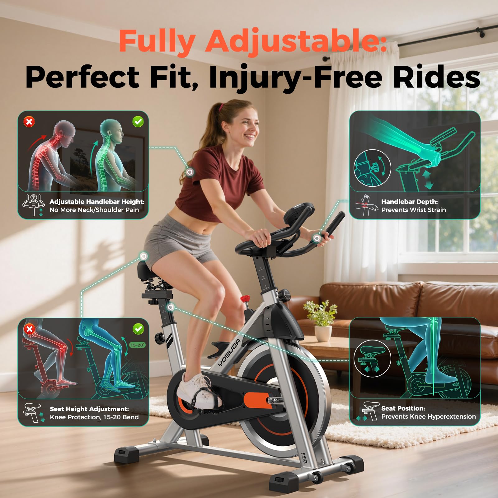 YOSUDA Exercise Bike, Magnetic Friction Stationary Bike with App Training Indoor Cycling Low Noise Spin Bike for Home with 300 lb Weight Capacity, Tablet Holder and Fitness Course for Weight Loss - Image 3