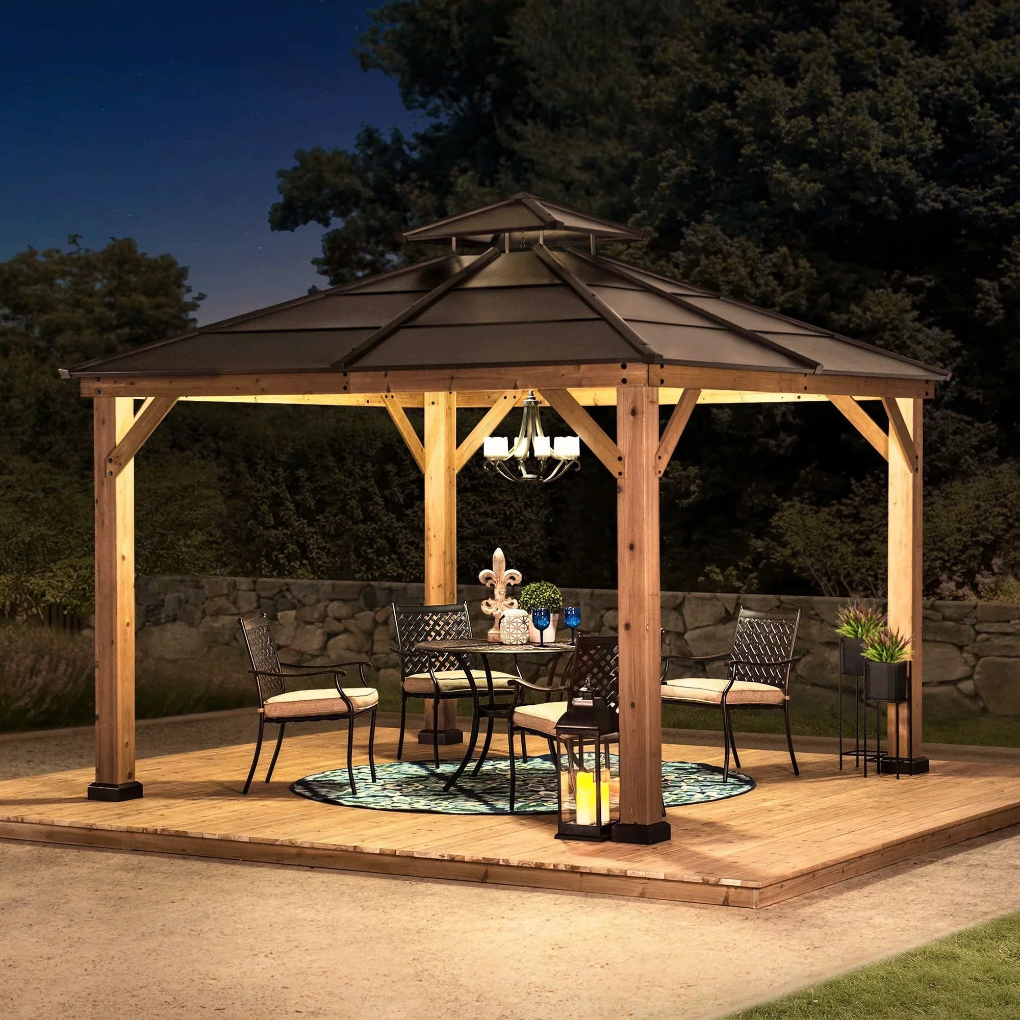 10 ft. x 10 ft. Cedar Framed Gazebo with Steel 2-Tier Hip Roof Hardtop - Image 3