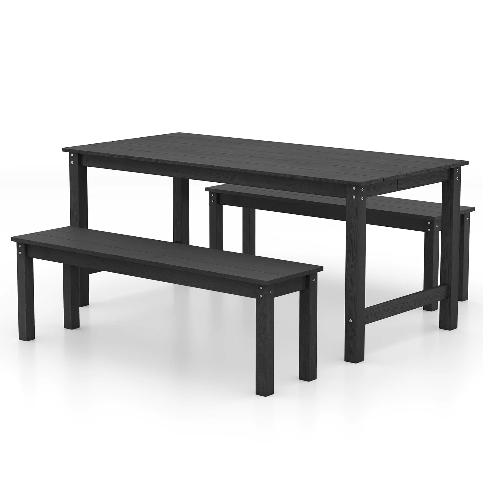 Tangkula 3 Pieces Outdoor HDPE Dining Table Set with 2 Benches - Image 9