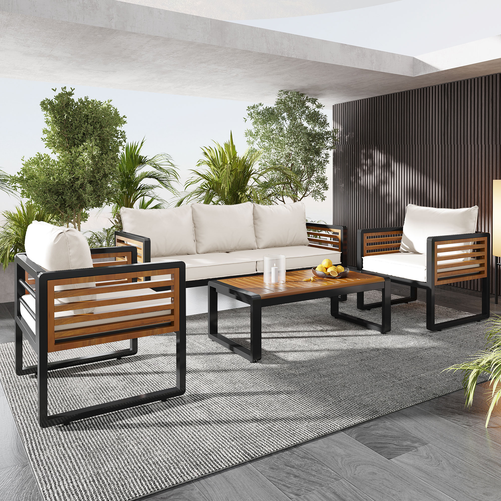 Xspracer 4 -Piece White Patio Conversation Set