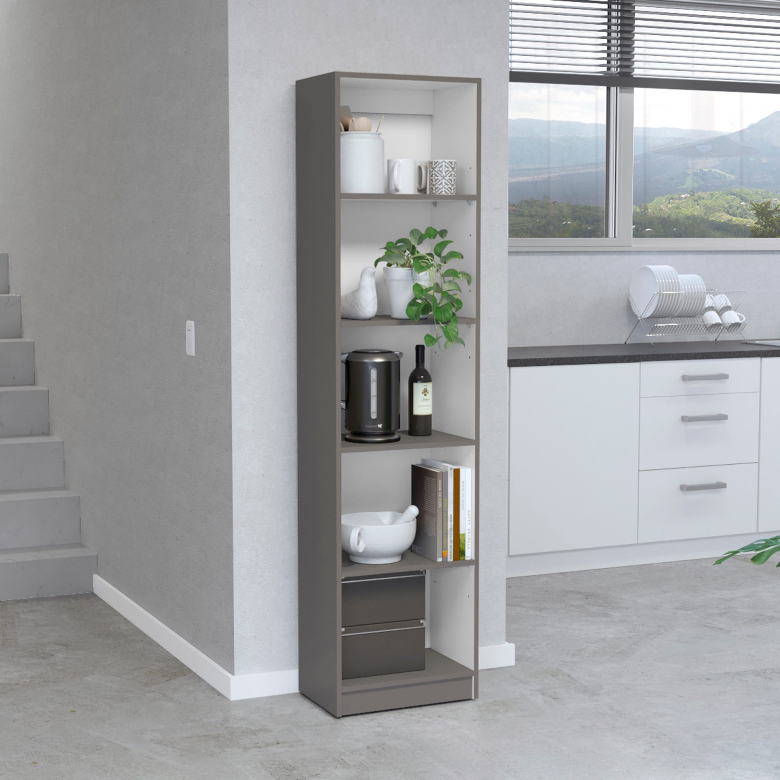 LOVMOR Vinton XS Bookcase Compact Bookshelf with Multiple Shelves Matt Gray White
