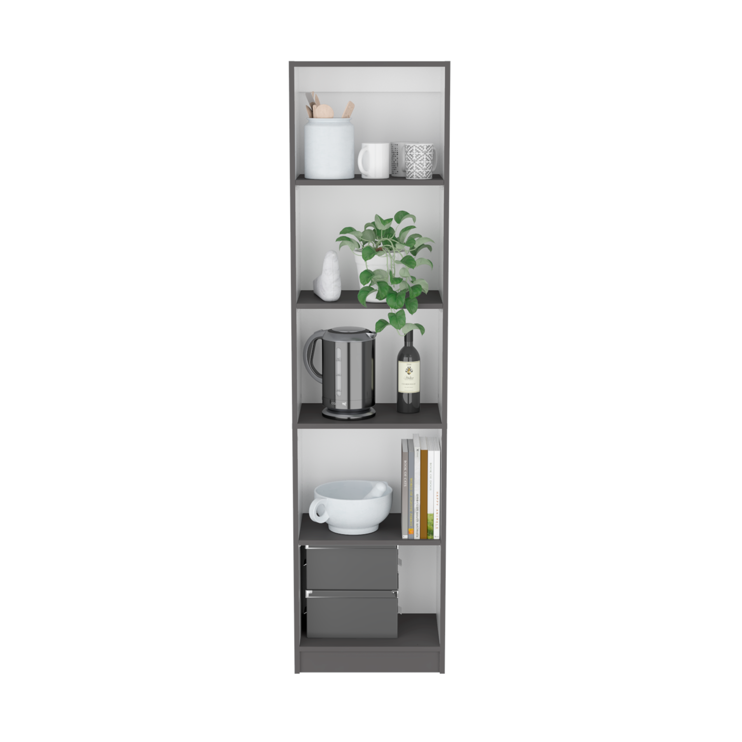 LOVMOR Vinton XS Bookcase Compact Bookshelf with Multiple Shelves Matt Gray White - Image 3
