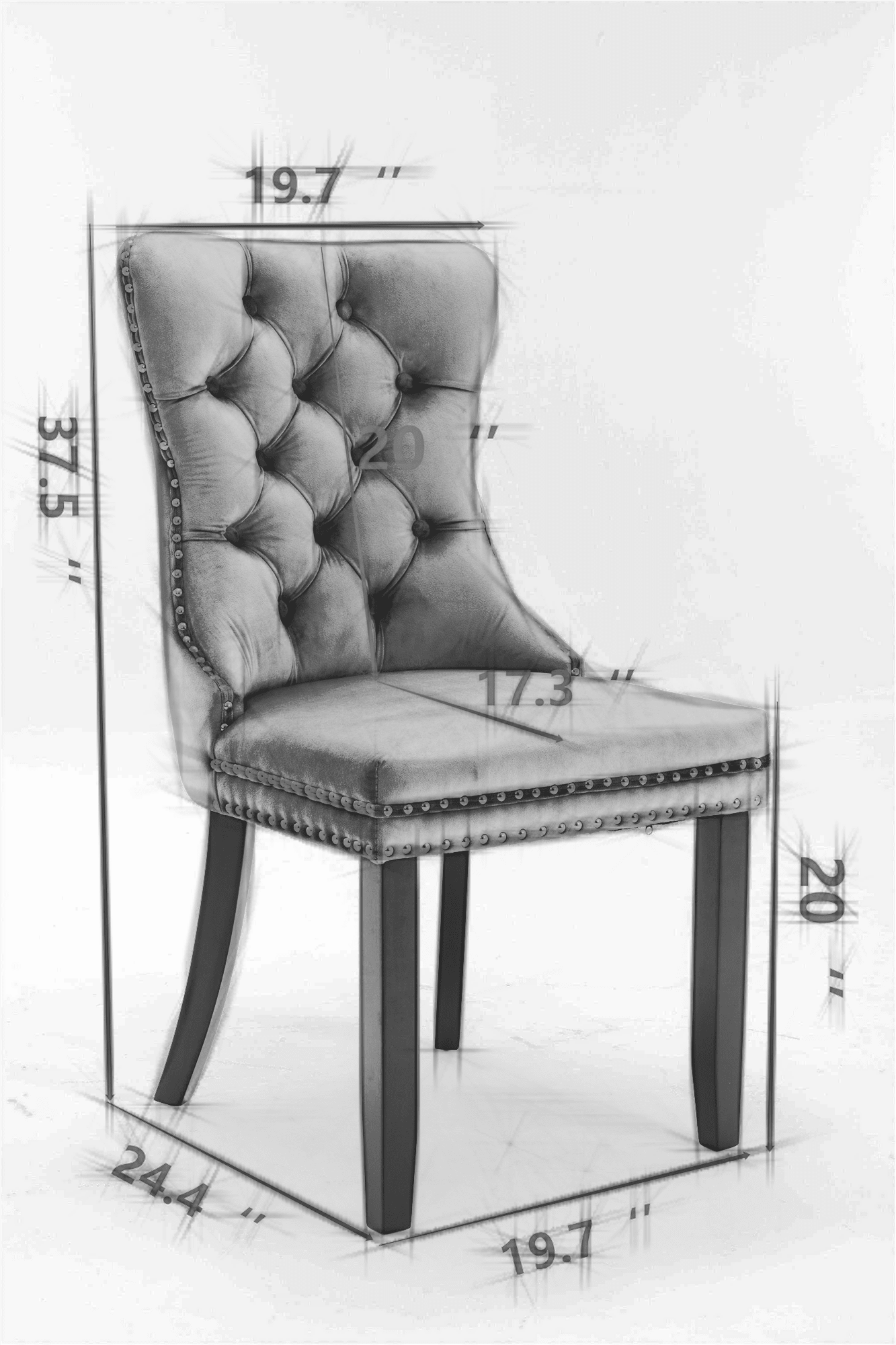 Vynxaria Black Burgundy PU Leather Velvet Tufted Solid Wood Nailhead Trim Upholstered Dining Chair Set of 2 - Image 4
