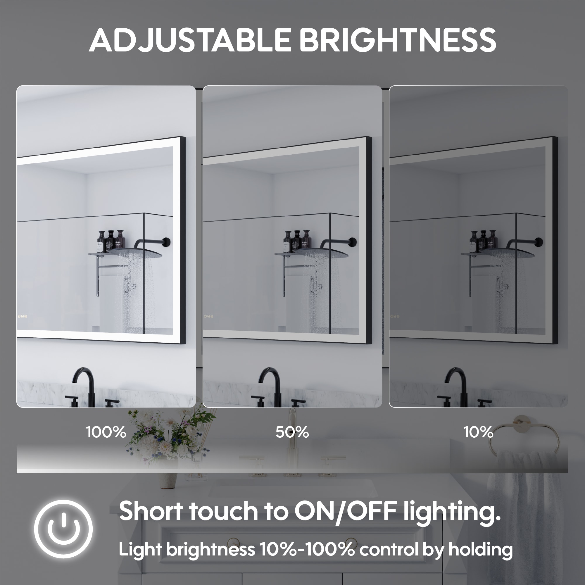 CALVON LED Mirror 72-in x 36-in Framed Rectangle Dimmable LED Lighted Fog Free Bathroom Vanity Mirror ( Matte Black ) - Image 7