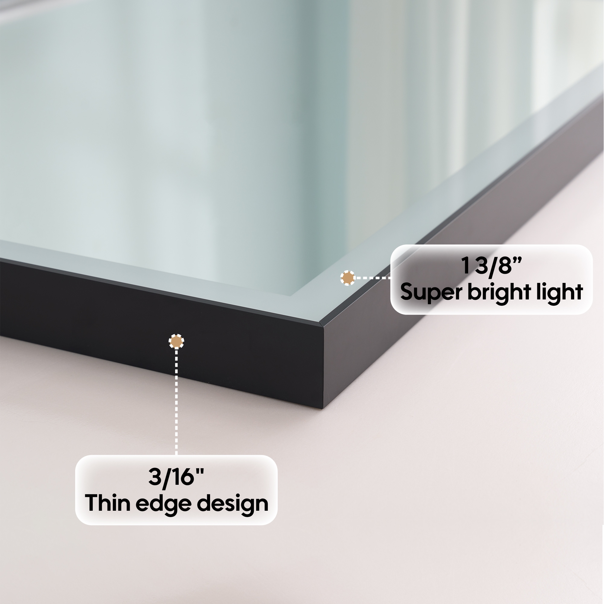 CALVON LED Mirror 84-in x 42-in Framed Rectangle Dimmable LED Lighted Fog Free Bathroom Vanity Mirror ( Matte Black ) - Image 9