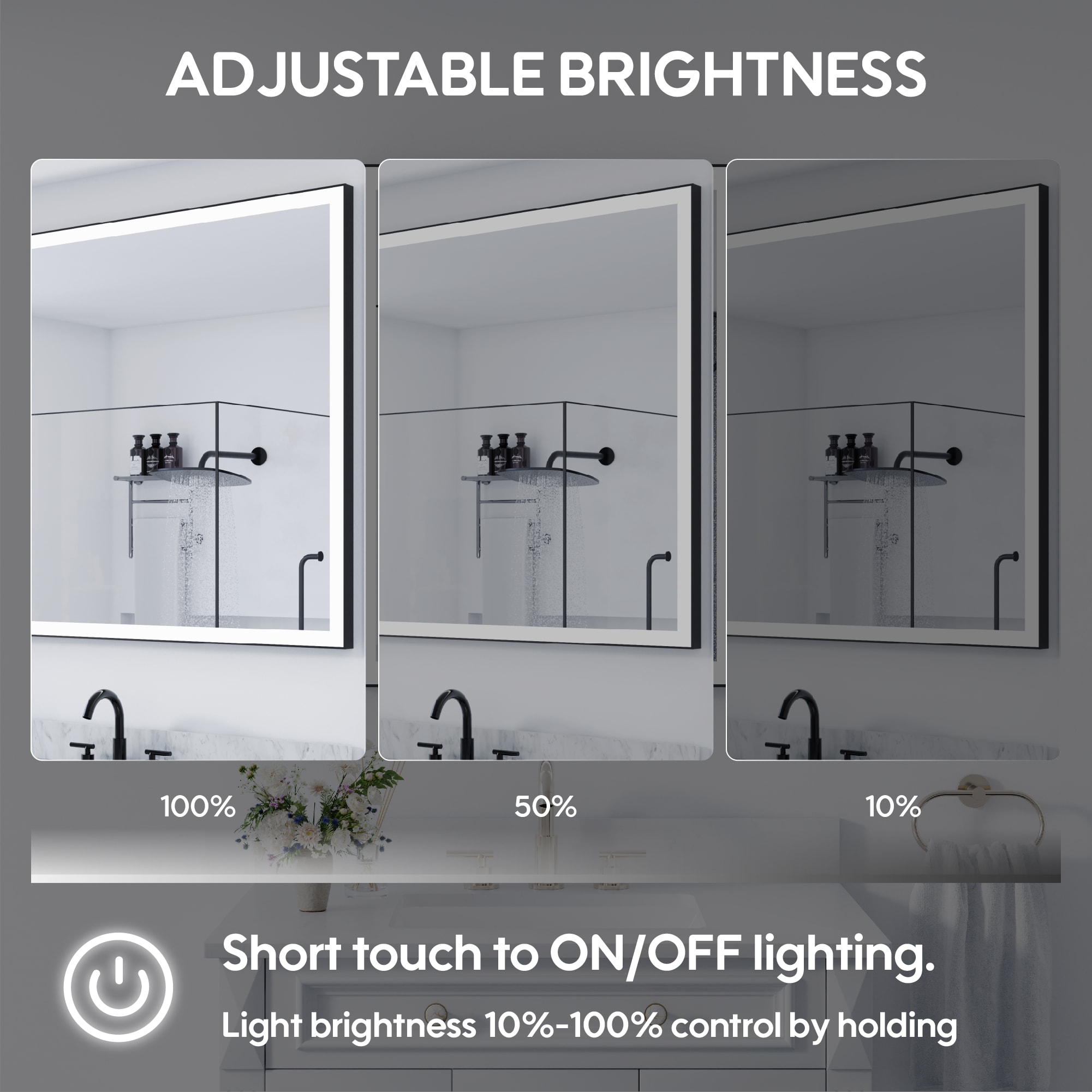 CALVON LED Mirror 84-in x 42-in Framed Rectangle Dimmable LED Lighted Fog Free Bathroom Vanity Mirror ( Matte Black ) - Image 7