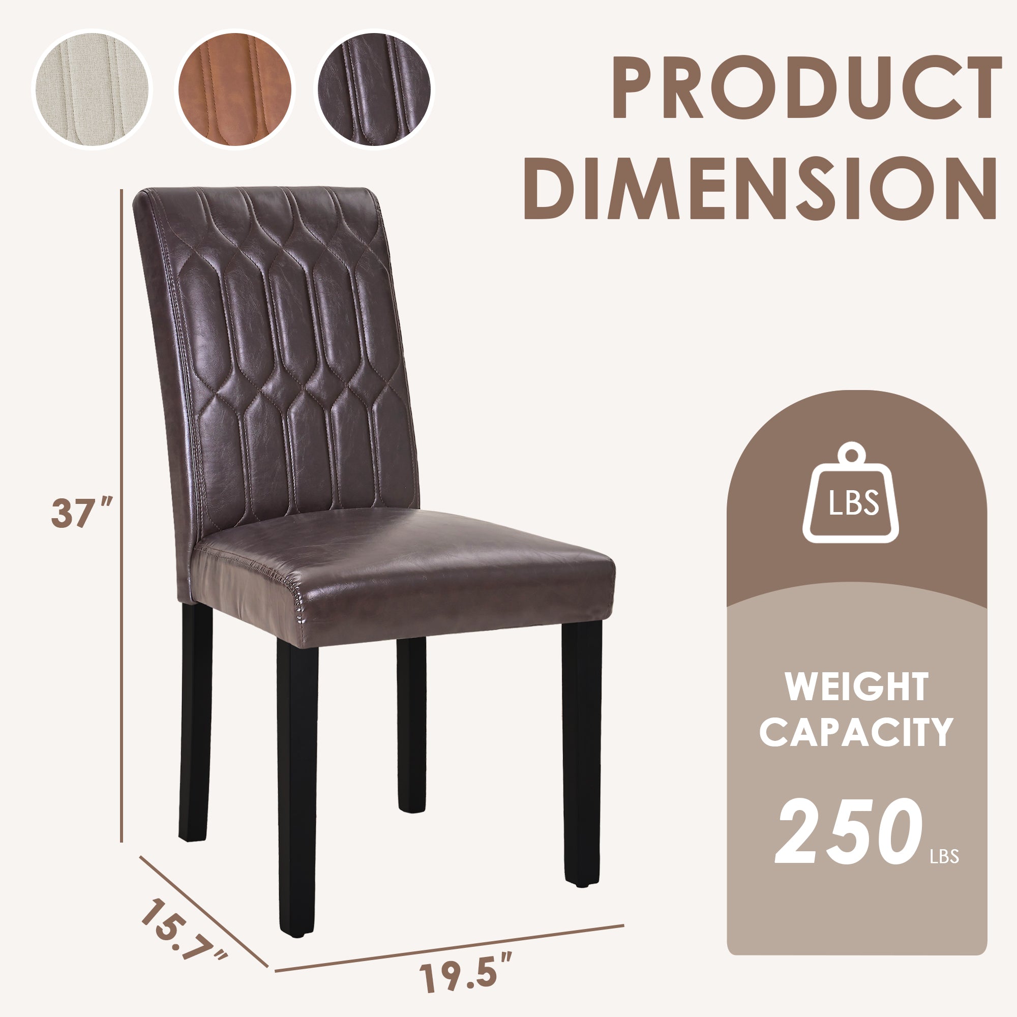 Vecelo Modern Dining Room Chairs Set Of 2 Upholstered Parsons Chair With High Back Accent Diner Side Chairs Leather Kitchen Chairs Solid Wood Legs For Dining Kitchen Living Room - Image 3