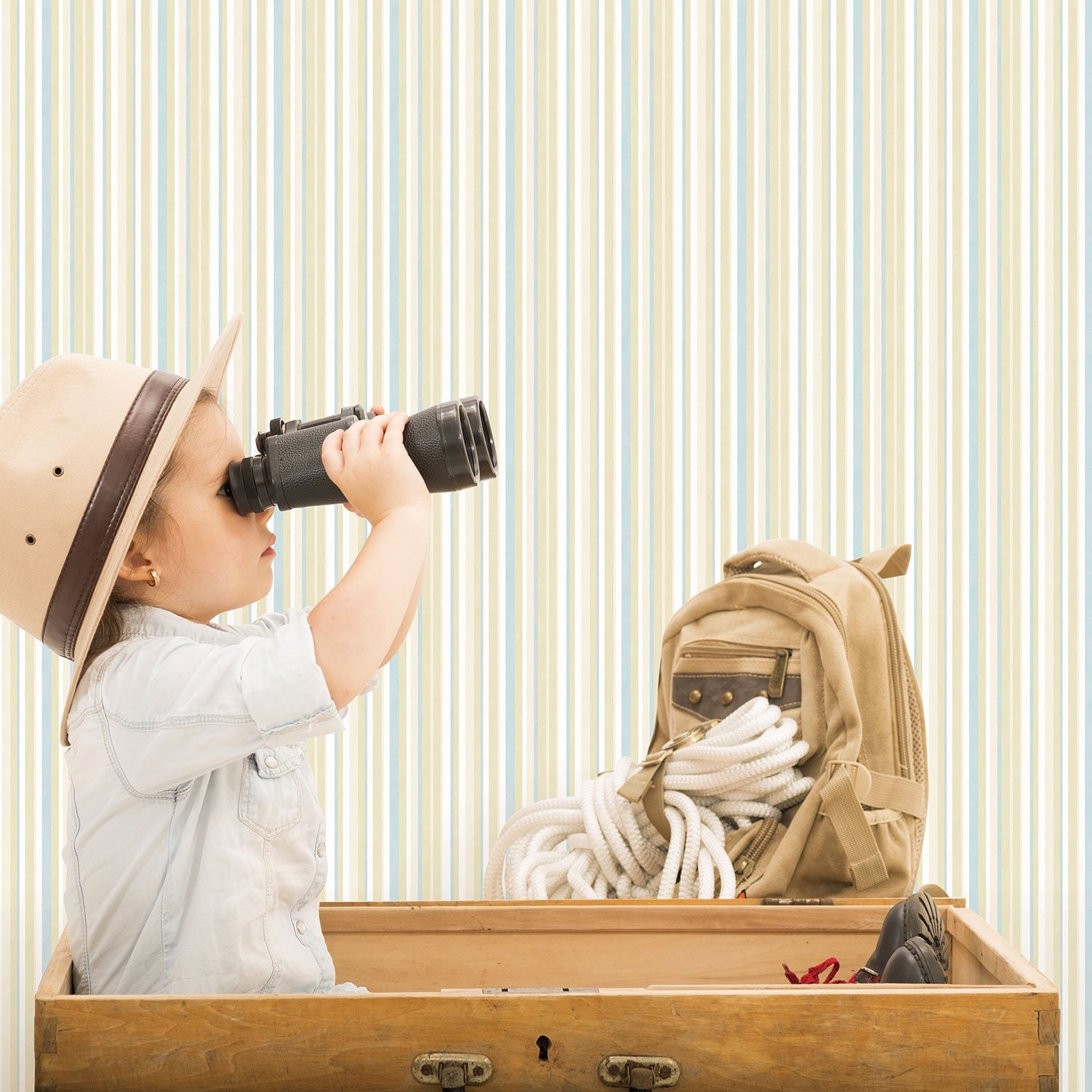 Galerie Just 4 Kids 2 Washed Striped Green Wallpaper G56500 - Image 2