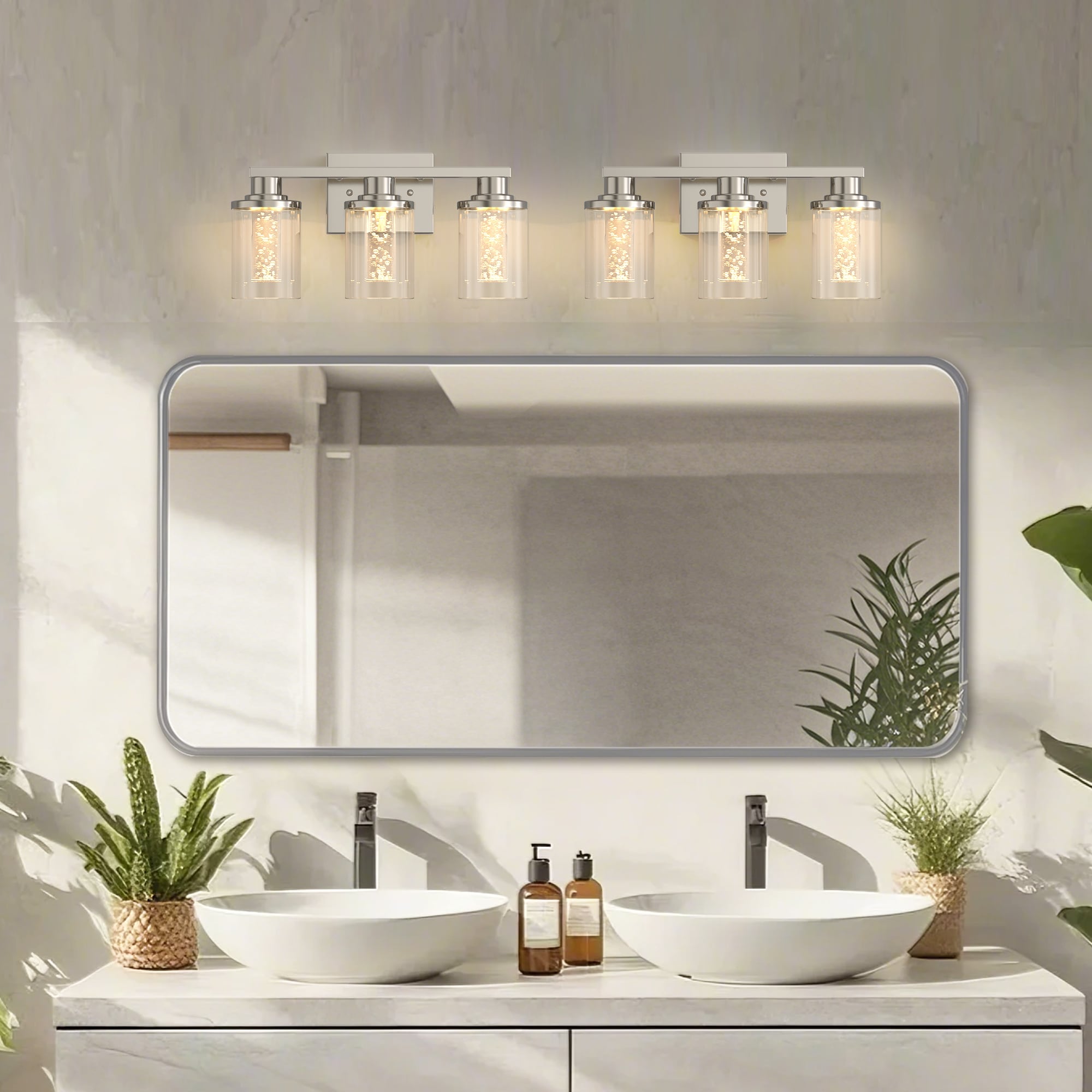 DORESshop 3 Light Brushed Nickel LED Bathroom Vanity Light with Clear Glass Crystal Shade Dimmable 5CCT Remote Control Wall Sconce for Living Room Hallway - Image 3