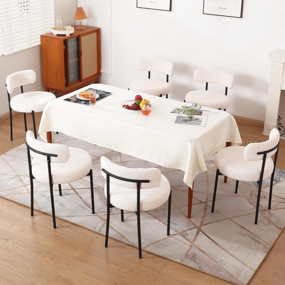 DYHOME Kitchen Chairs Modern Dining Chairs Set of 2 Kitchen Dining Room Chairs Boucle Upholstered Dining Chair White - Image 8