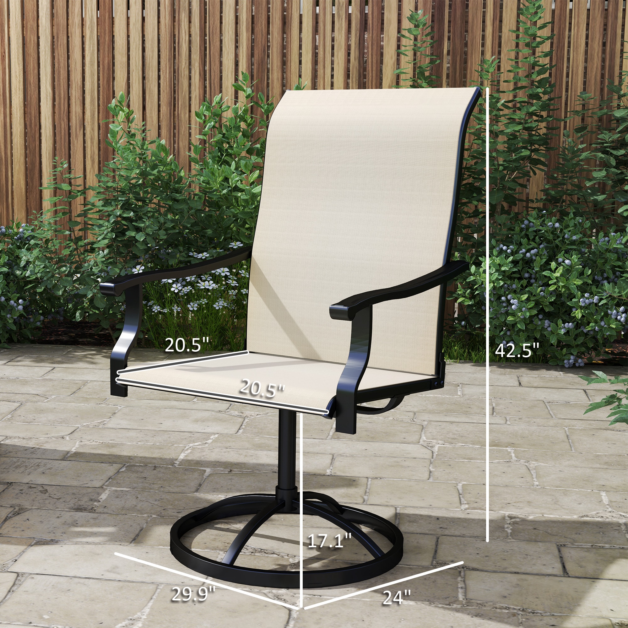 Outsunny Patio Swivel Chairs Set of 2 High Back Patio Dining Chairs with All-Weather Mesh Fabric and Metal Frame for Backyard Porch or Garden Beige - Image 3