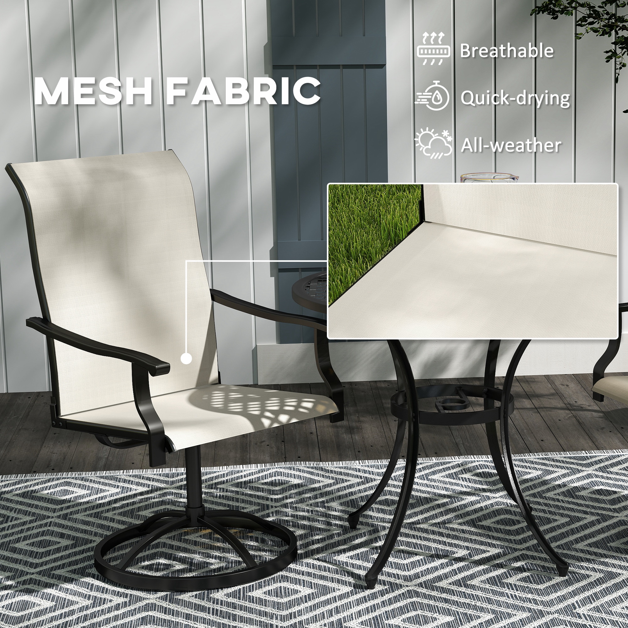 Outsunny Patio Swivel Chairs Set of 2 High Back Patio Dining Chairs with All-Weather Mesh Fabric and Metal Frame for Backyard Porch or Garden Beige - Image 5