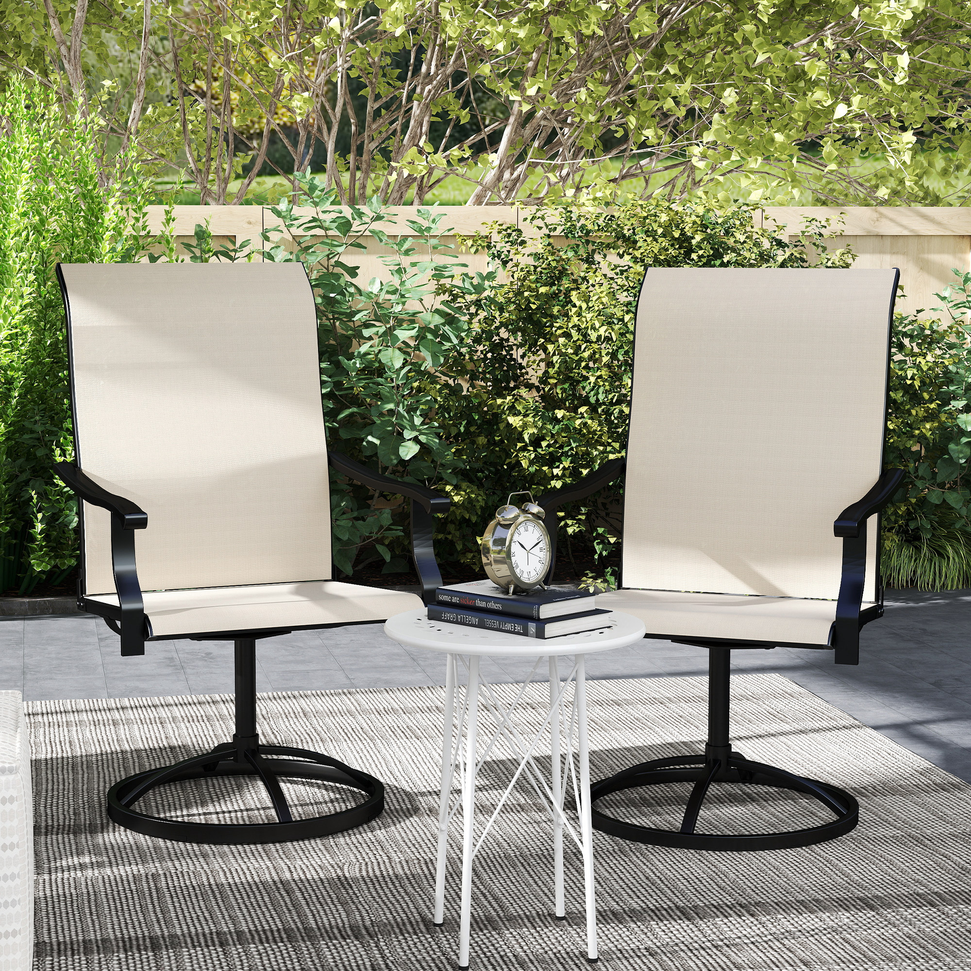 Outsunny Patio Swivel Chairs Set of 2 High Back Patio Dining Chairs with All-Weather Mesh Fabric and Metal Frame for Backyard Porch or Garden Beige - Image 9