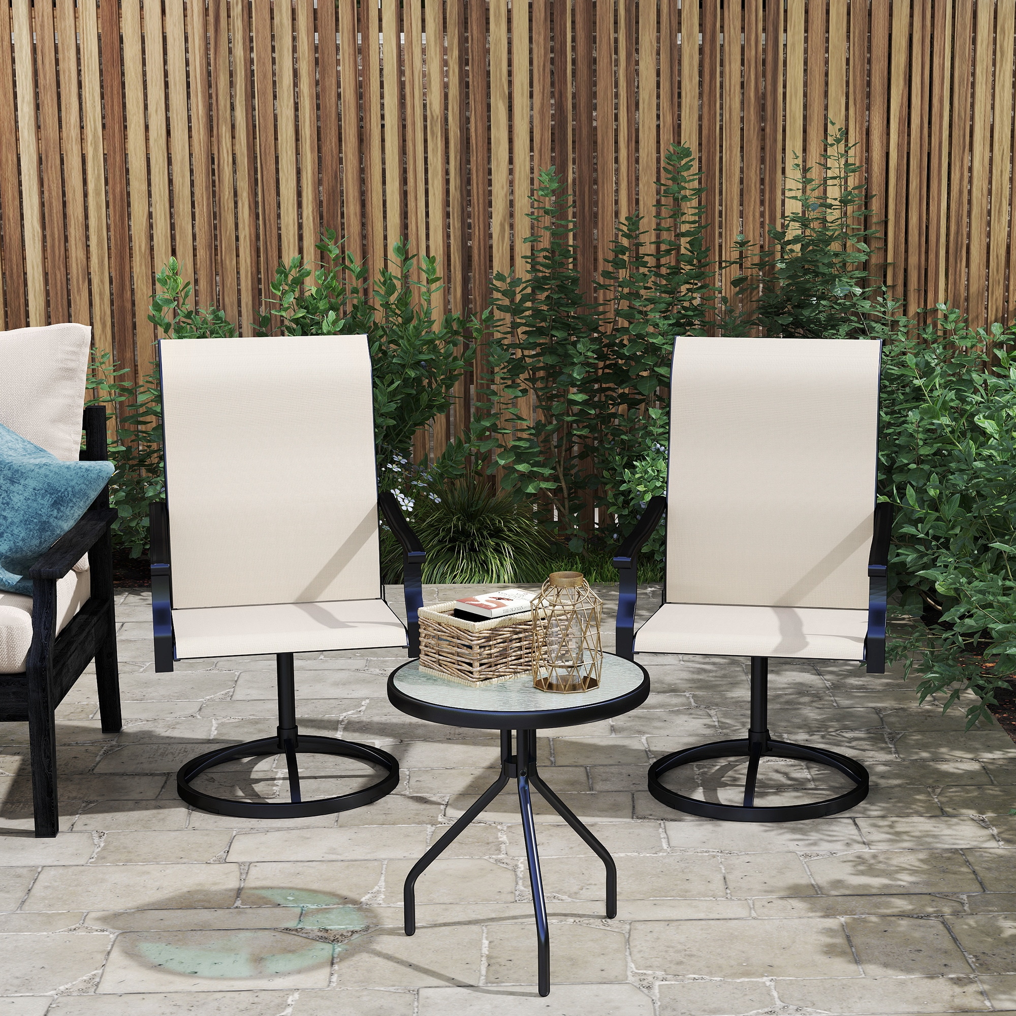 Outsunny Patio Swivel Chairs Set of 2 High Back Patio Dining Chairs with All-Weather Mesh Fabric and Metal Frame for Backyard Porch or Garden Beige - Image 8