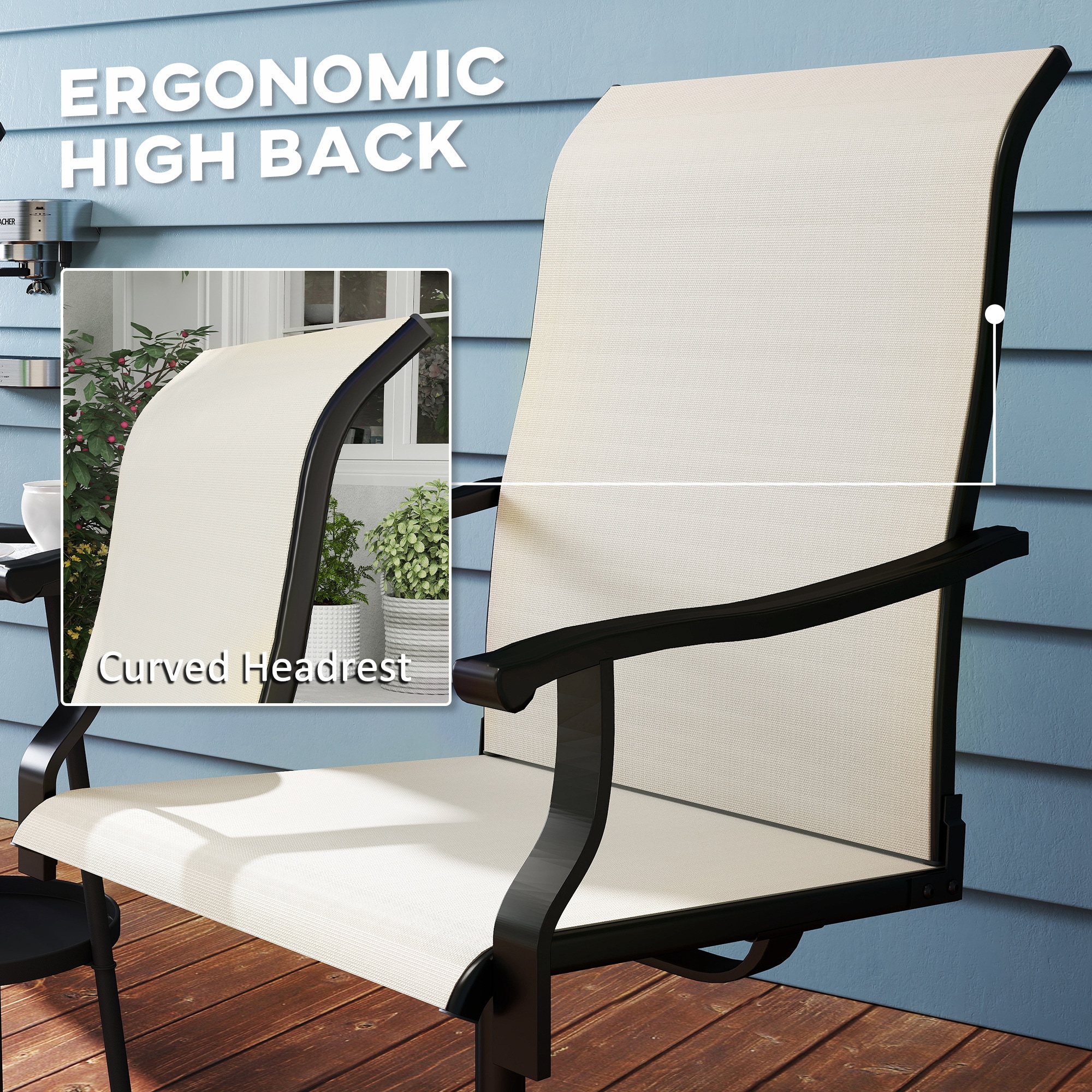 Outsunny Patio Swivel Chairs Set of 2 High Back Patio Dining Chairs with All-Weather Mesh Fabric and Metal Frame for Backyard Porch or Garden Beige - Image 6