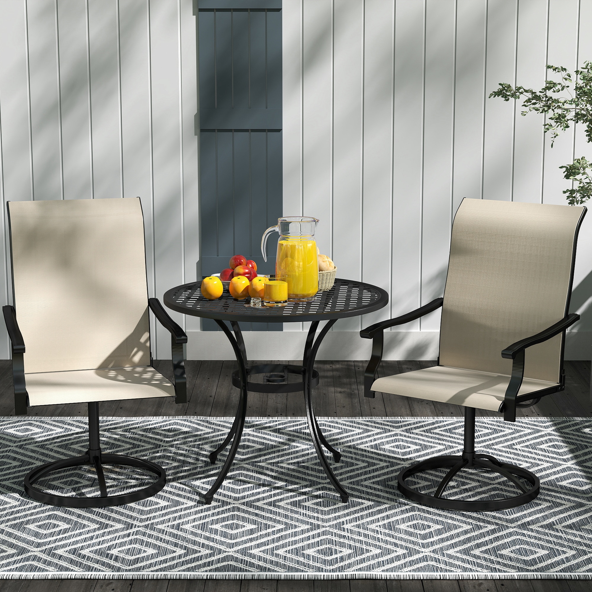 Outsunny Patio Swivel Chairs Set of 2 High Back Patio Dining Chairs with All-Weather Mesh Fabric and Metal Frame for Backyard Porch or Garden Beige - Image 7