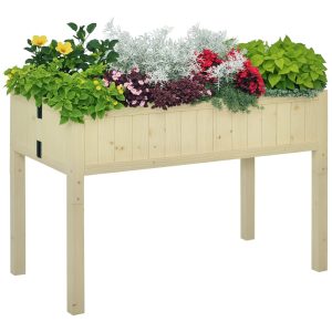 Outsunny Raised Garden Bed Elevated Wooden Planter Box with Space-Saving Folding Design Drainage Holes Inner Liner for Vegetable Fruit Herb Grow