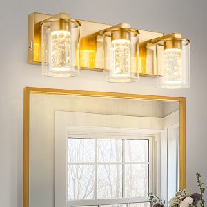 DORESshop 3 Light Brushed Copper Integrated LED Vanity Light with Touch Control Triac Dimmable 3 Step CCT Selectable