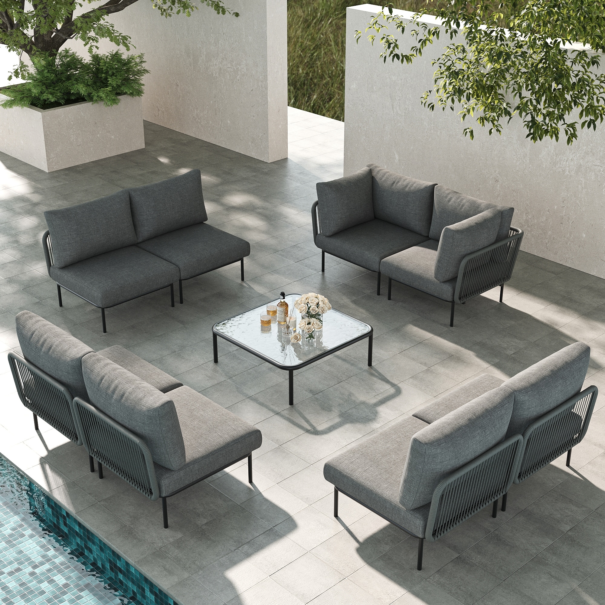 LayinSun 9 -Piece Outdoor Wicker Rope Modular Sectional Sofa Set with Coffee Table - Image 2