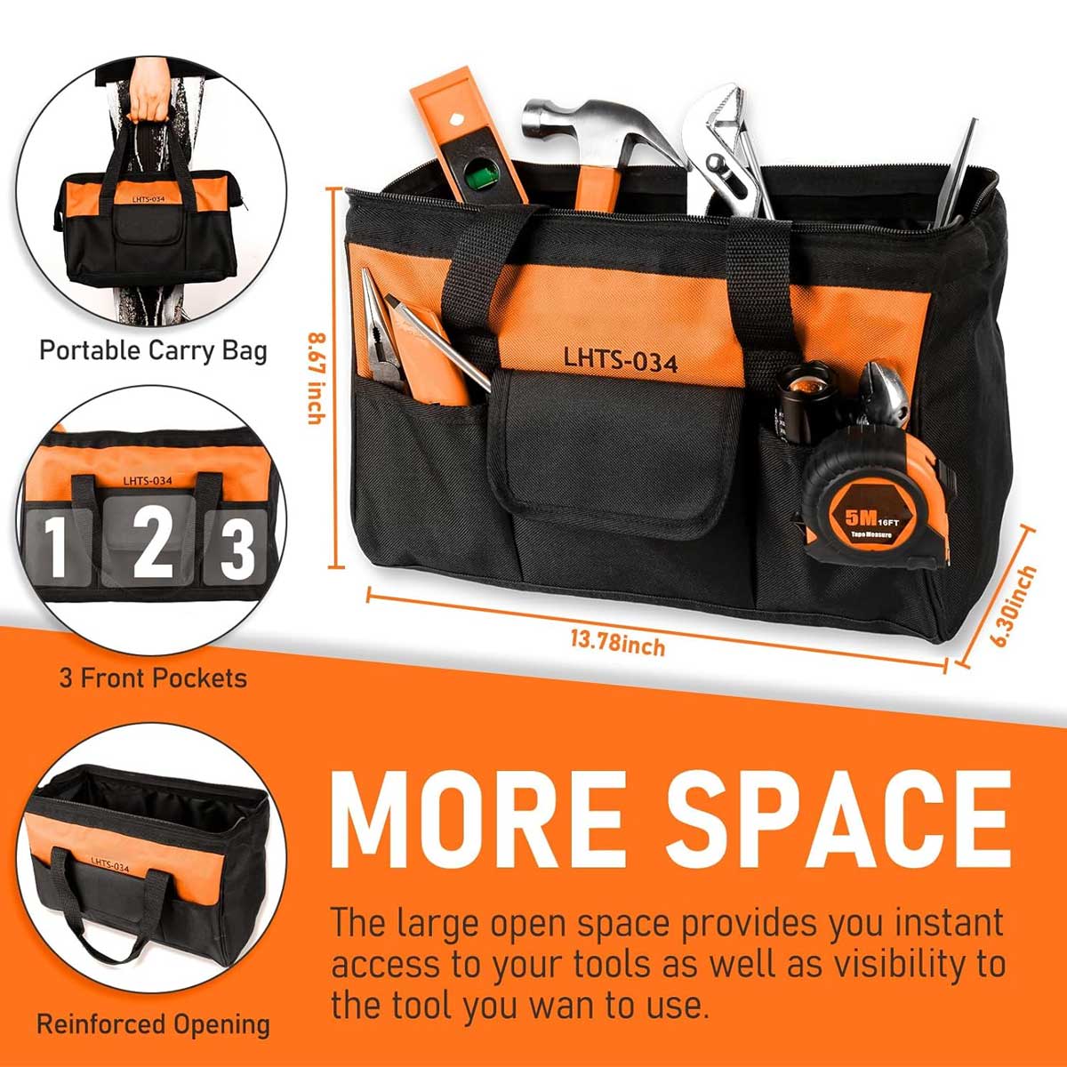 Aoibox 207 Piece Portable Home Repair Tool Kit with 13 Inch Wide Mouth Storage Bag Ideal for DIY Home Maintenance and Handyman Gifts - Image 3