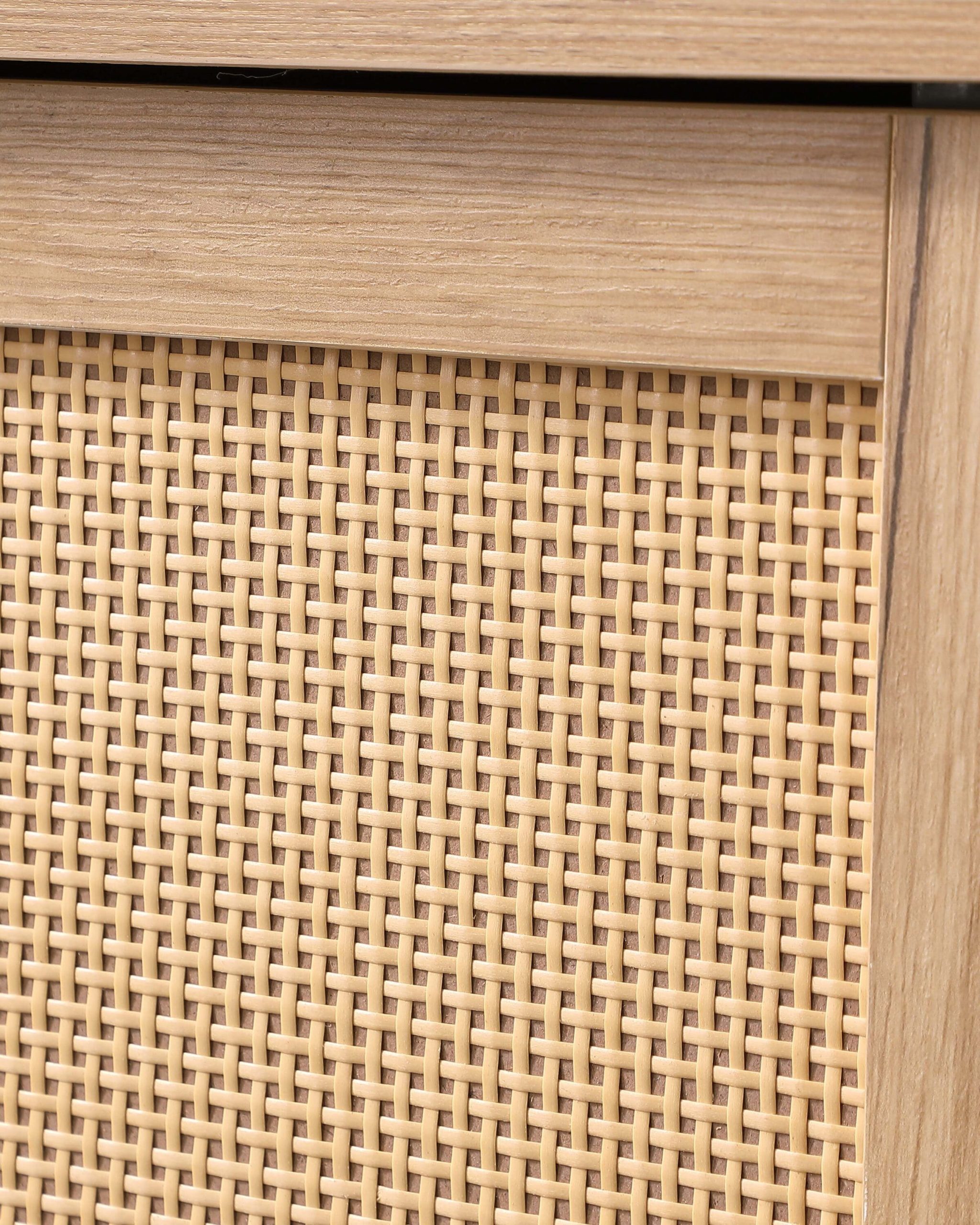 Vynxaria Mid Century Modern Storage Cabinet with Woven Rattan Doors Open Shelves Adjustable Shelves for Living Room Dining Room - Image 8