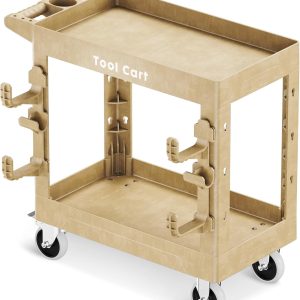Silvel Utility Cart Heavy Duty with Full Swivel Wheels 600LBS Capacity 2 Shelf Plastic Service Cart Rolling Utility Carts with Wheels with Ergonomic Handle for Warehouse Garage Cleaning Manufacturing