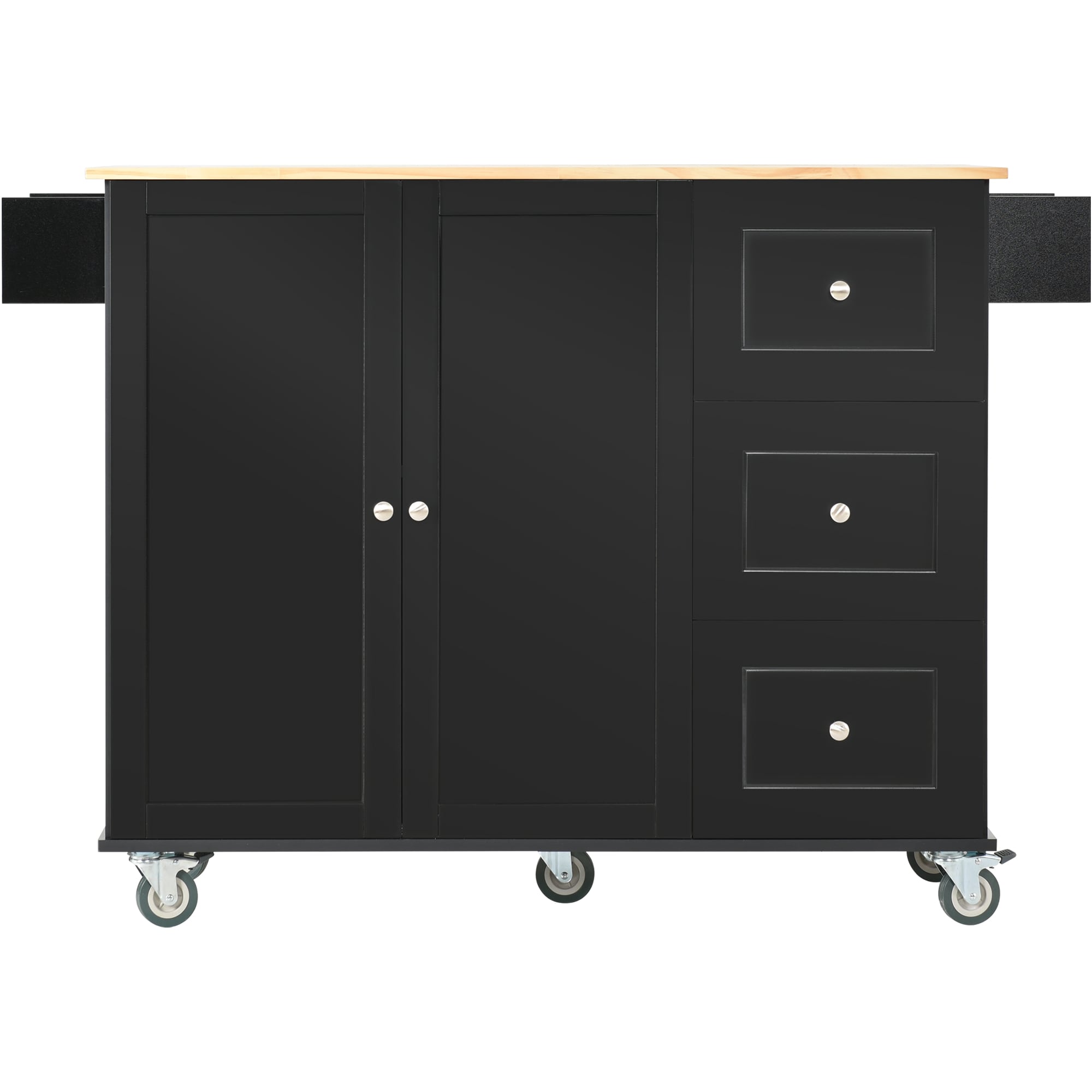 Tatayosi Rolling Mobile Kitchen Island with Solid Wood Top and Locking Wheels Storage Cabinet and Drop Leaf Breakfast BarSpice Rack Towel Rack Drawer (Black) - Image 16