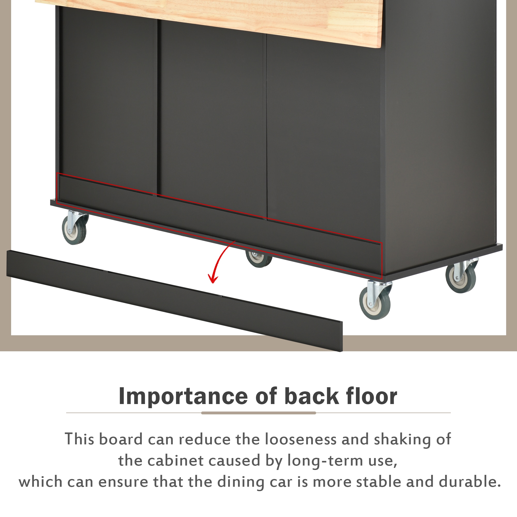 Tatayosi Rolling Mobile Kitchen Island with Solid Wood Top and Locking Wheels Storage Cabinet and Drop Leaf Breakfast BarSpice Rack Towel Rack Drawer (Black) - Image 12